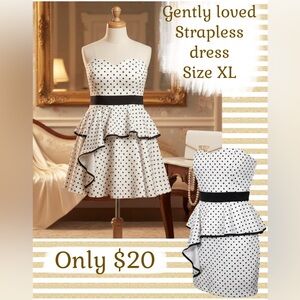 Emerald Sundae Strapless Black and White Polka Dot Dress